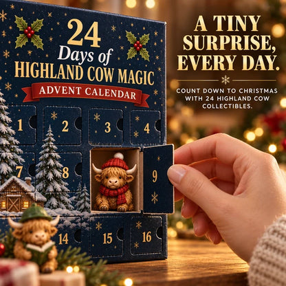 ⏳ Last Day 49% OFF –🐮24-Day Highland Cow Advent Calendar, Christmas Countdown Gift Box with Collectible