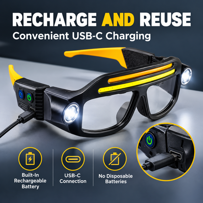 LED Glasses Headlamp 👓💡Hand-Wave Sensor, 5 Modes, IPX4 Waterproof