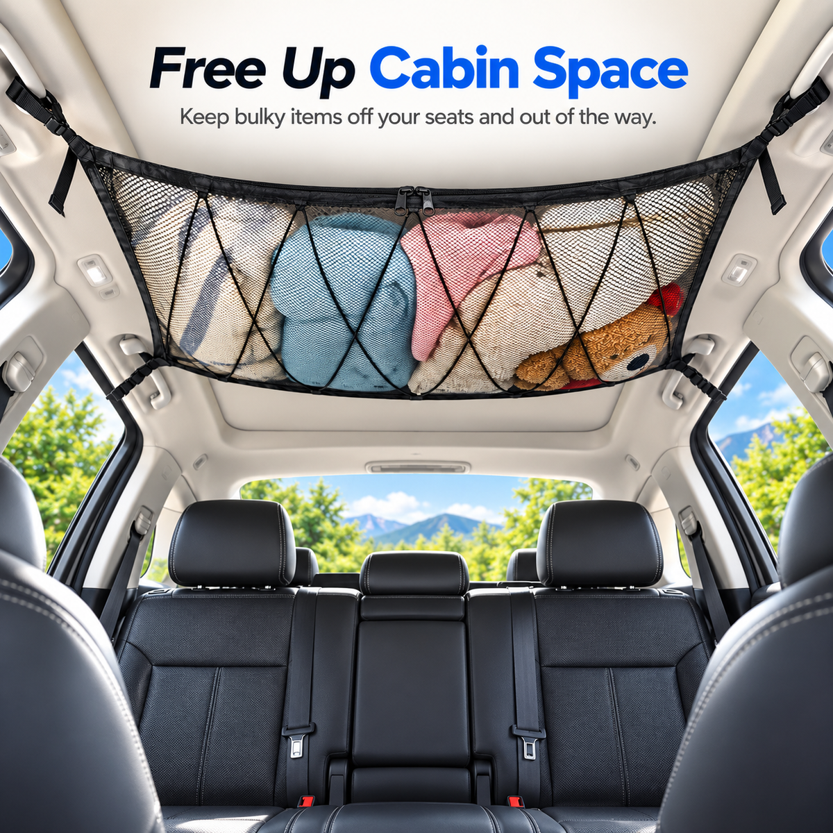 🔥 Limited-Time 49% OFF |🚙Overhead Storage Net – Double Zipper Car Ceiling Organize🏕️