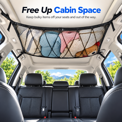 🔥 Limited-Time 49% OFF |🚙Overhead Storage Net – Double Zipper Car Ceiling Organize🏕️