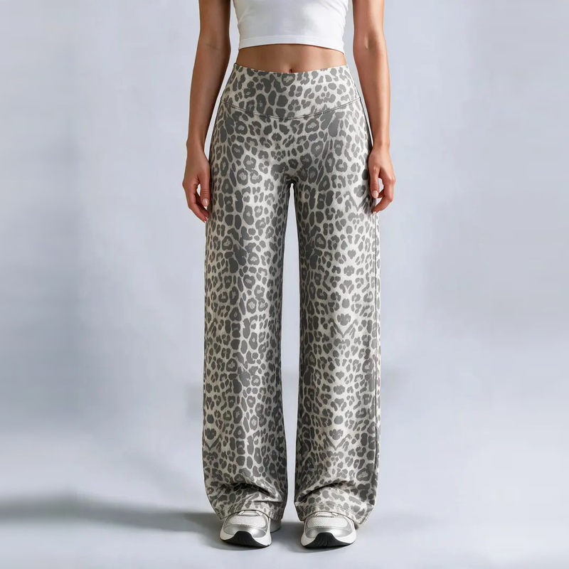 Leopard Print High Waist Wide Leg Pants · Stretchy Casual Trousers