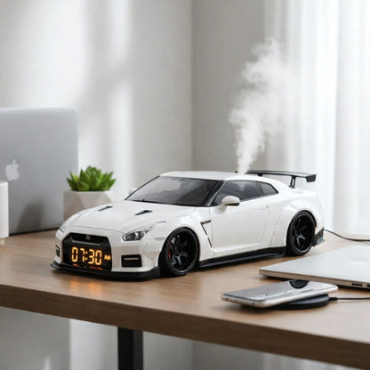 🏎️Hypercar Alarm Clock⏰GTR Sport Car Model Clock with Realistic Exhaust Flame, Smoke & LED Light Effects🔥