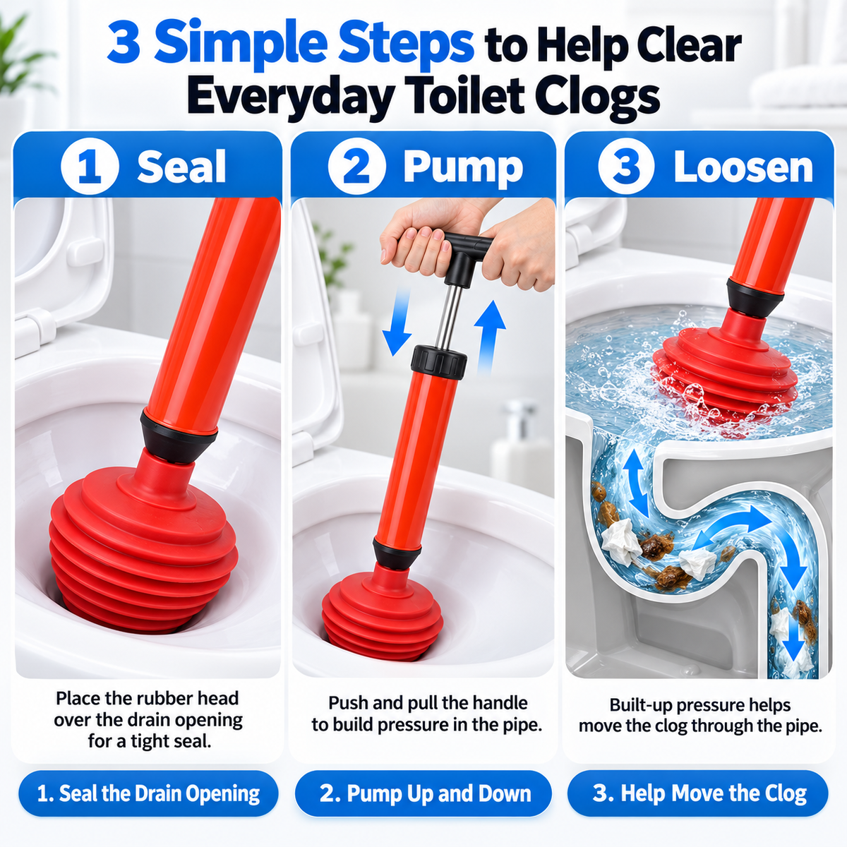 🚽 Manual Air-Pressure Toilet Plunger | Powerful Pump-Action Drain Unclogger 💨