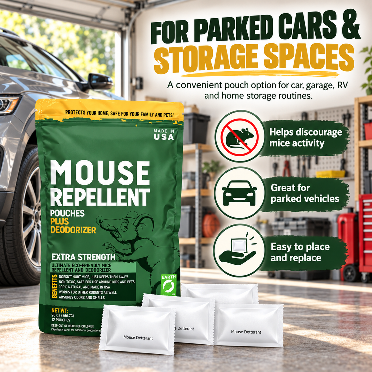 🌿 Mouse Repellent Pouches (12 Pack) · Peppermint Oil for Car & Home