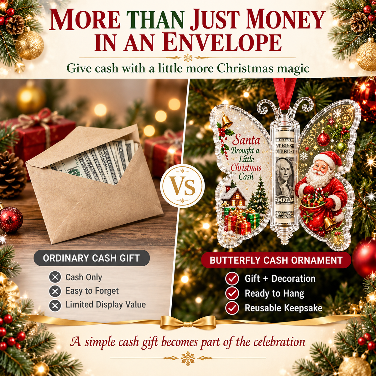 🎄 Christmas Butterfly Cash Gift Ornament ——🎁Make Cash Gifting Feel Special.