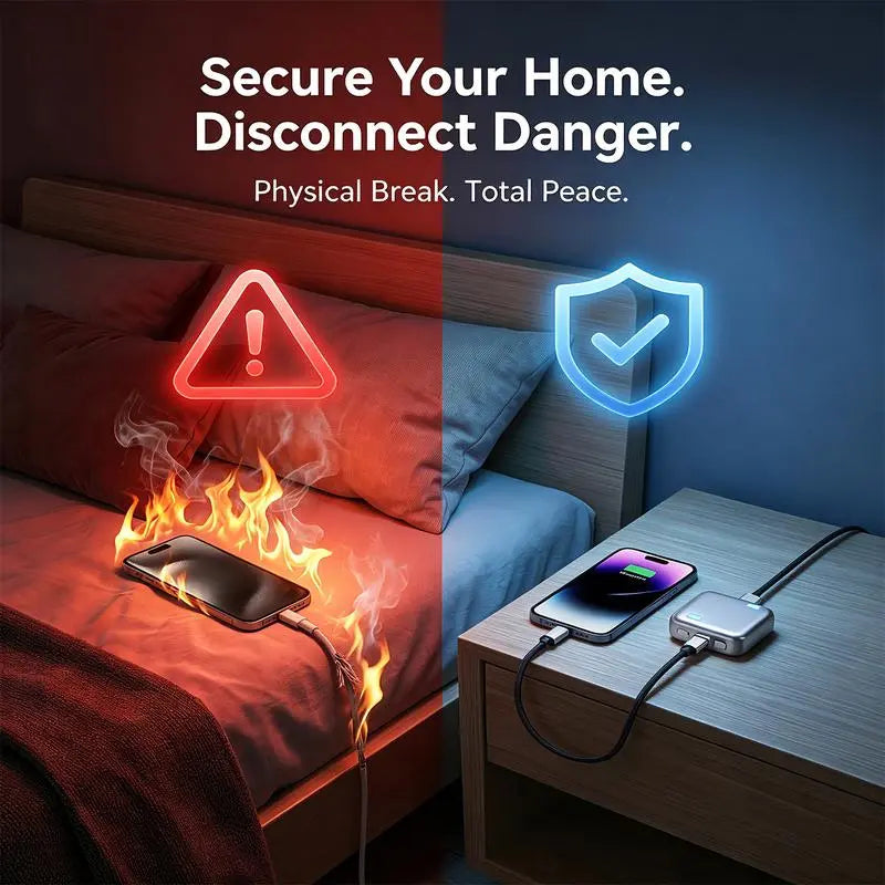 ⚡Smart Auto Stop Charging Protector🔋 - AI Auto Disconnect 140W Fast Charger-Protect Your Cell Phone and Home from Accidental Fires