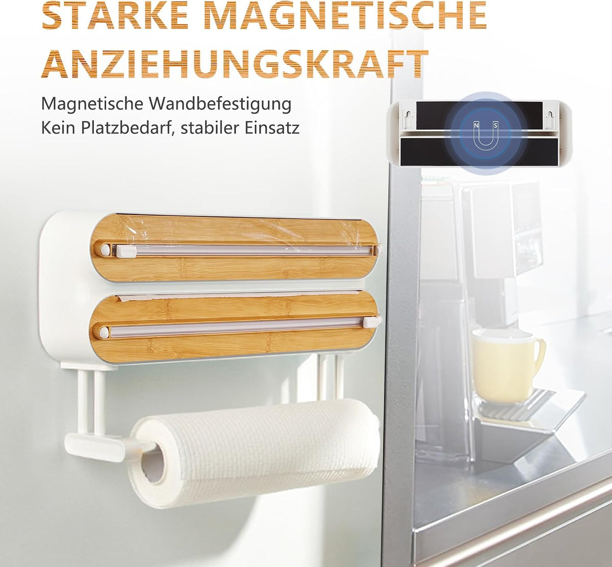 🔥 Limited-Time 49% OFF 🧲 3-in-1 Magnetic Wrap Dispenser ✨ Cut Cling Film & Foil, Keep Paper Towels Within Reach