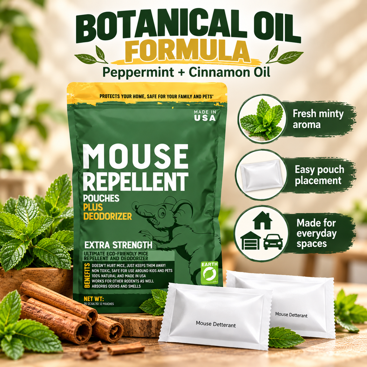 🌿 Mouse Repellent Pouches (12 Pack) · Peppermint Oil for Car & Home
