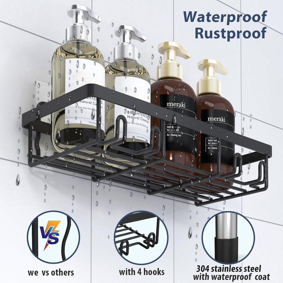 🔥Limited-Time 49% OFF 🗄️ 3/6-Piece Rustproof Shower Caddy Set | Drill-Free Wall Storage