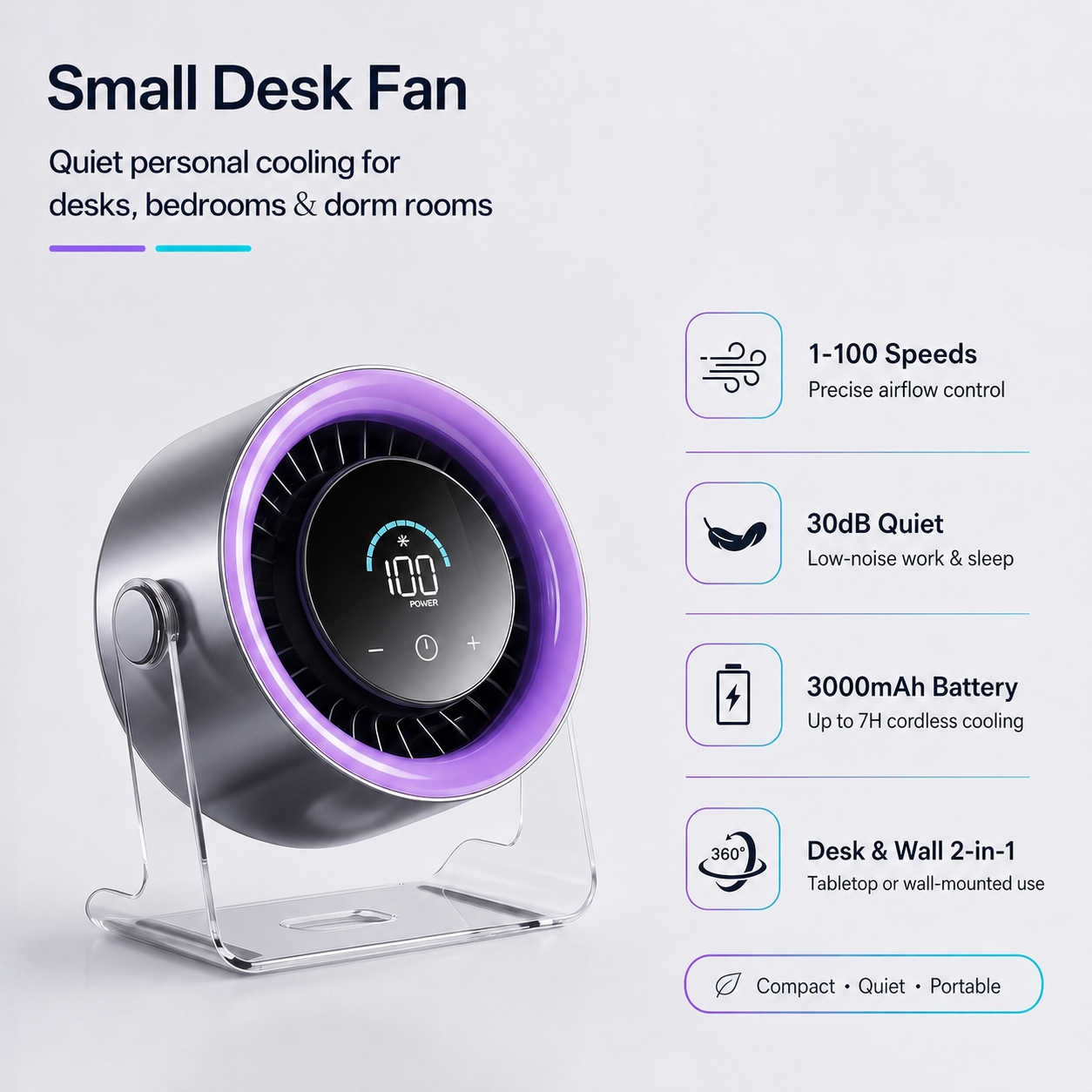 🌀💪Turbo Table Fan - 100-Speed Quiet Cooling