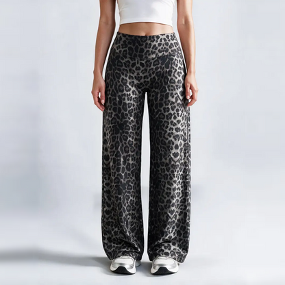 Leopard Print High Waist Wide Leg Pants · Stretchy Casual Trousers