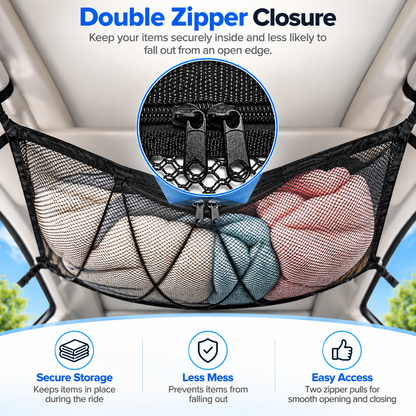 🔥 Limited-Time 49% OFF |🚙Overhead Storage Net – Double Zipper Car Ceiling Organize🏕️