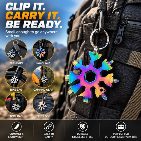 🔥LAST DAY 49% OFF❄️ 18-in-1 Snowflake Multi-Tool 🔧 Stainless Steel EDC Keychain Tool