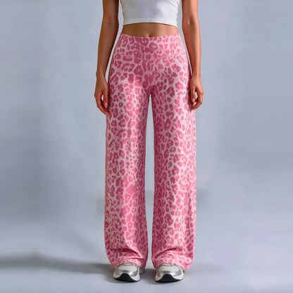 Leopard Print High Waist Wide Leg Pants · Stretchy Casual Trousers