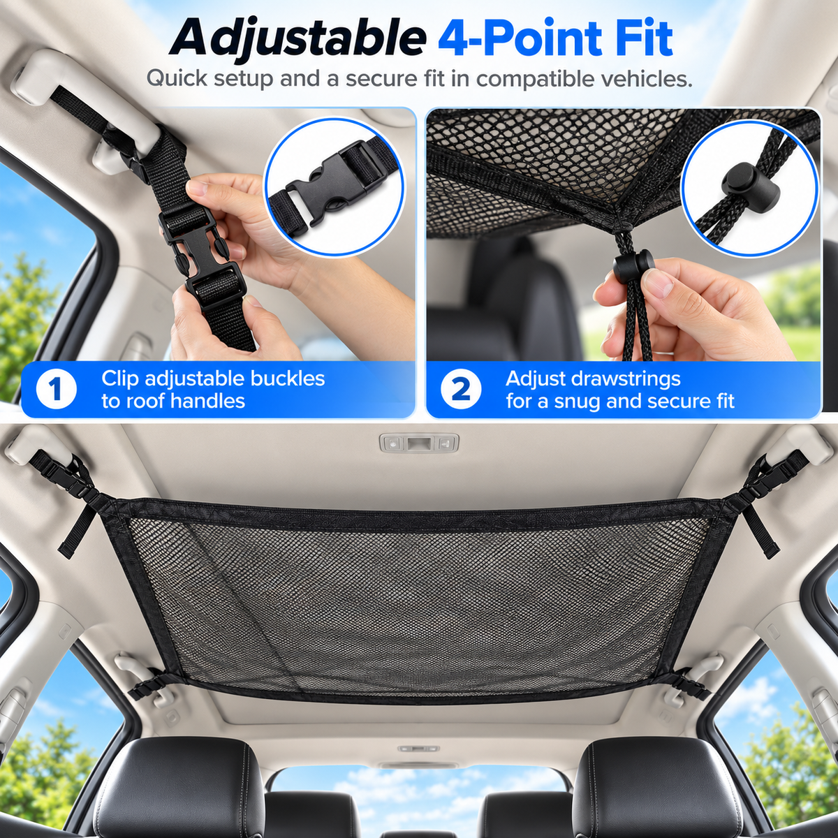 🔥 Limited-Time 49% OFF |🚙Overhead Storage Net – Double Zipper Car Ceiling Organize🏕️