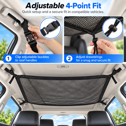 🔥 Limited-Time 49% OFF |🚙Overhead Storage Net – Double Zipper Car Ceiling Organize🏕️
