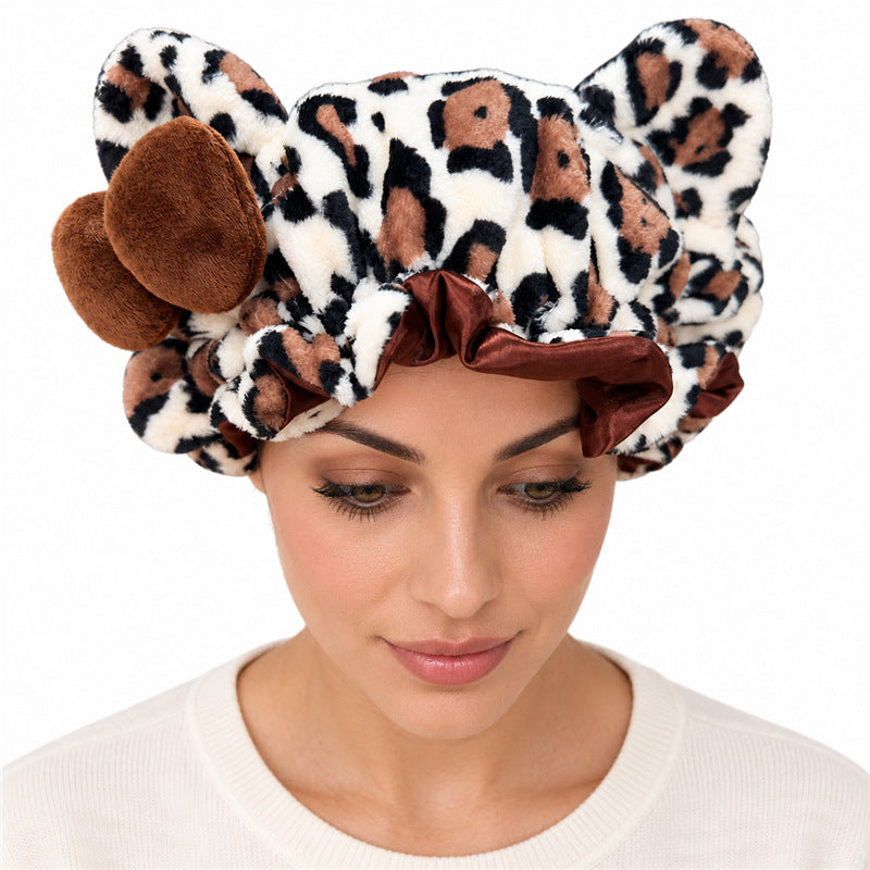 🎀 Cute & Cozy Leopard Plush Satin-Lined Bonnet 🐆 | Adjustable Hair Sleep Cap — Best Gift for Her 💕