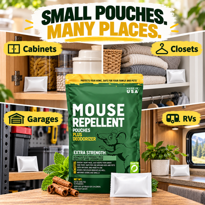 🌿 Mouse Repellent Pouches (12 Pack) · Peppermint Oil for Car & Home