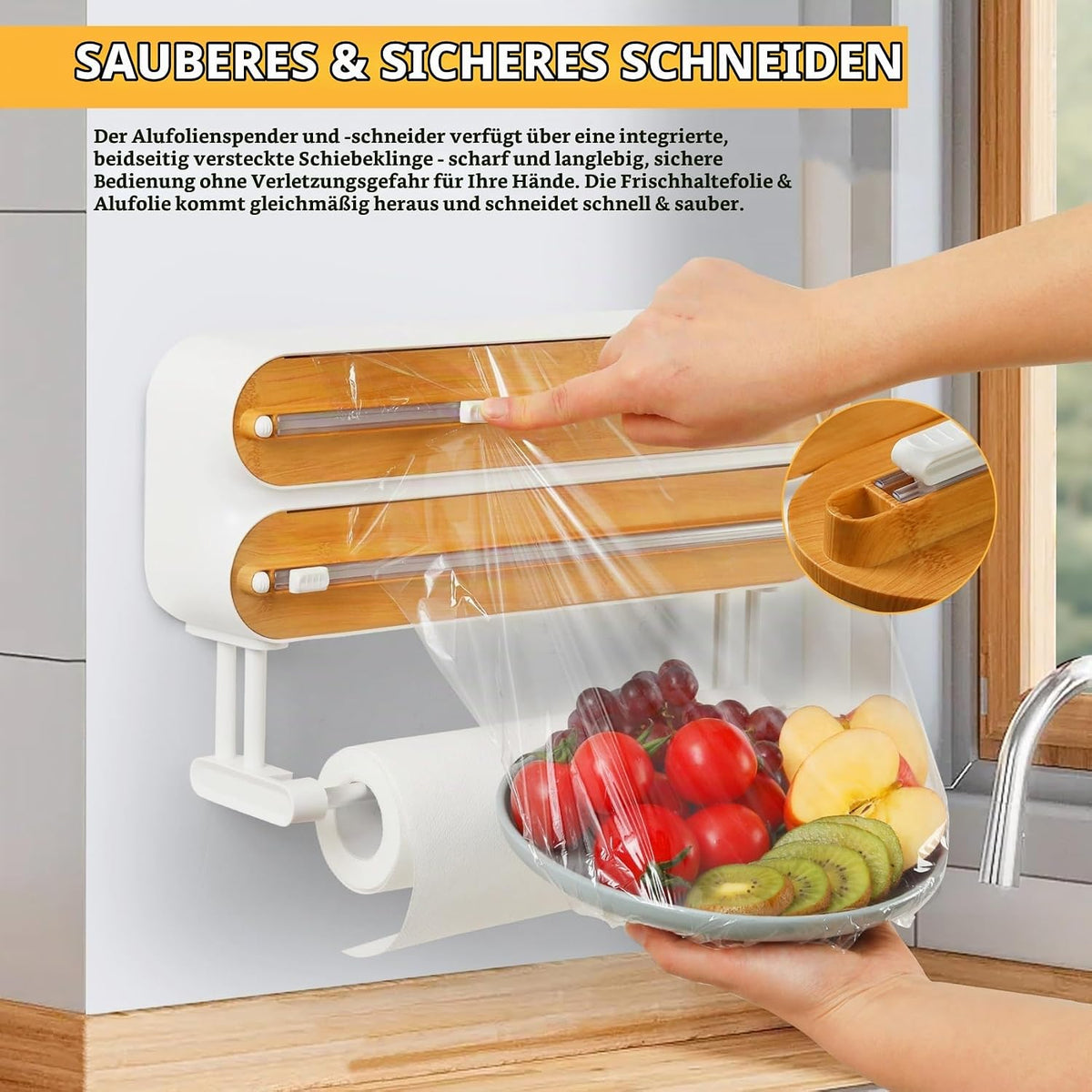 🔥 Limited-Time 49% OFF 🧲 3-in-1 Magnetic Wrap Dispenser ✨ Cut Cling Film & Foil, Keep Paper Towels Within Reach