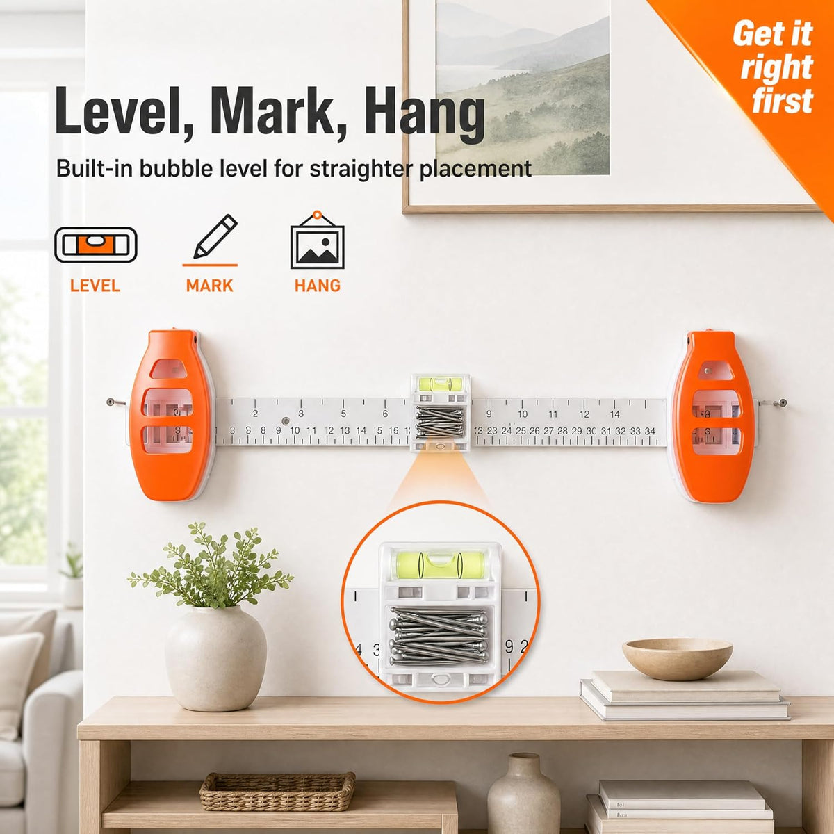 🔥 Limited-Time 49% OFF🖼️ All-in-One Picture Hanging Tool with Level & Dual Nail Positioners + 10/40 Nails