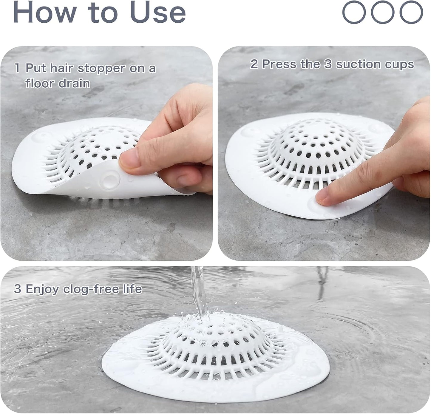 🔥LAST DAY 49% OFF🔥🚿 Convex Silicone Hair Catcher 🧼 with Suction Cups, Reusable Drain Filter