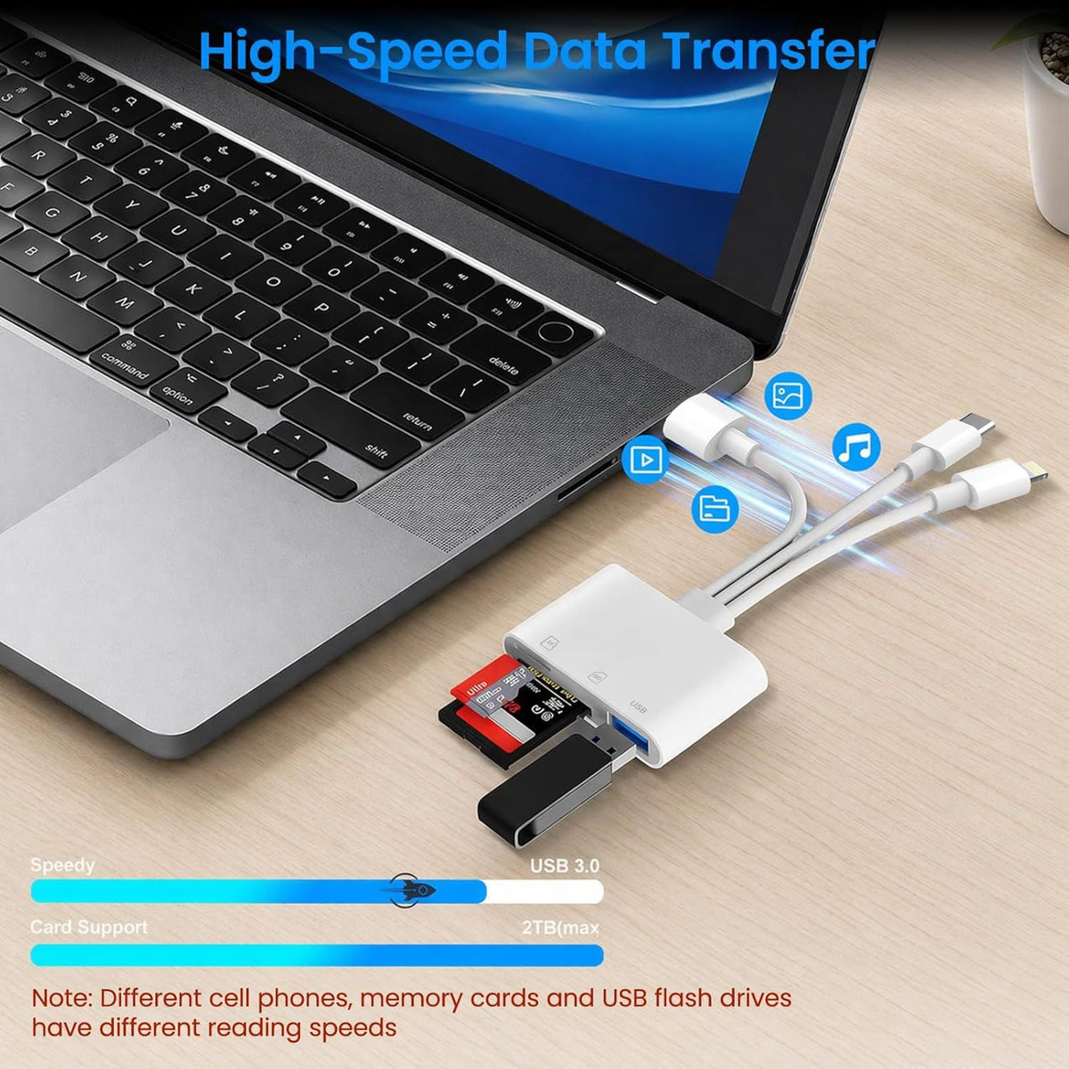 ⚡ Multi-Function SD Card Reader with USB-C/Lightning/USB-A — High-Speed OTG Adapter for iPhone, iPad & Android