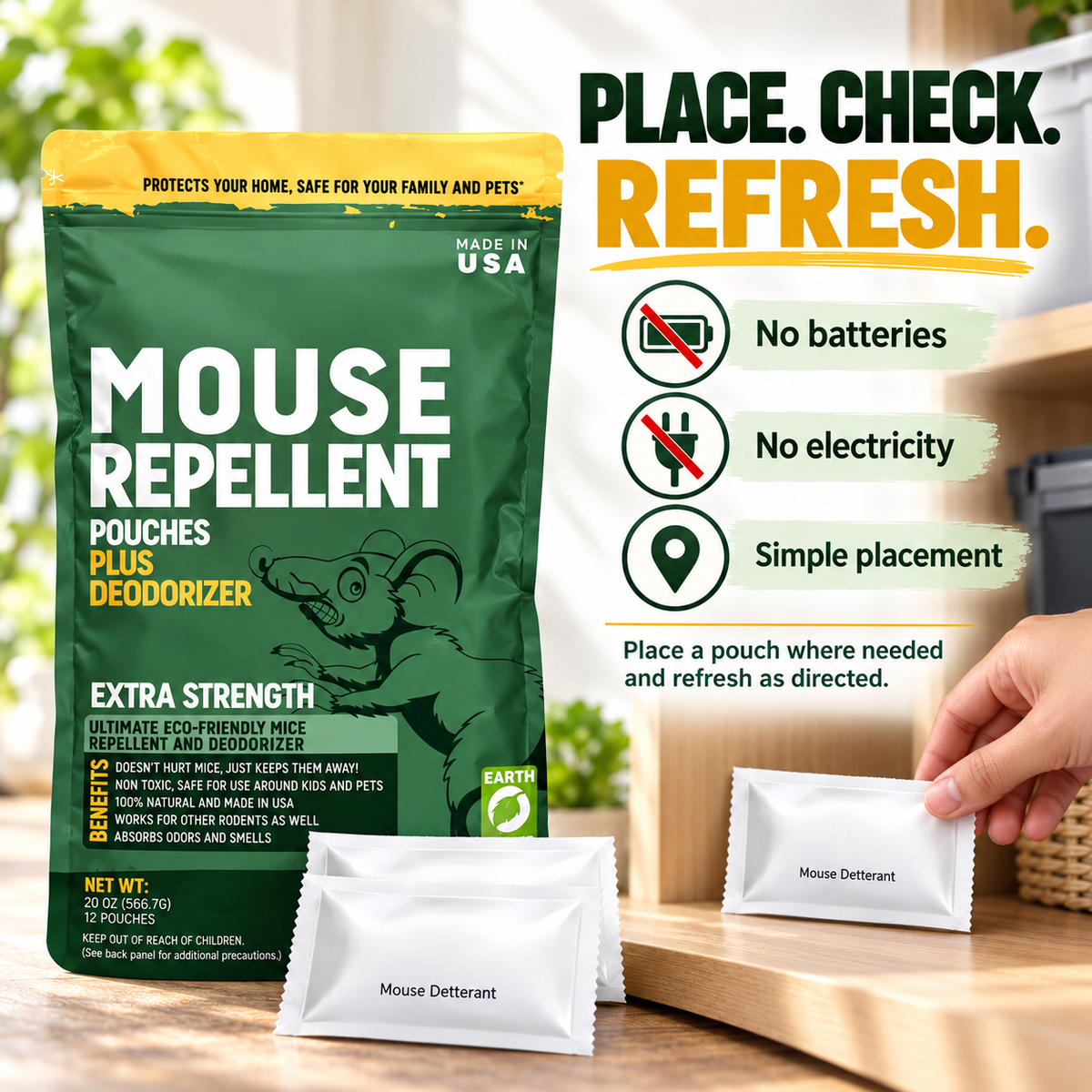 🌿 Mouse Repellent Pouches (12 Pack) · Peppermint Oil for Car & Home