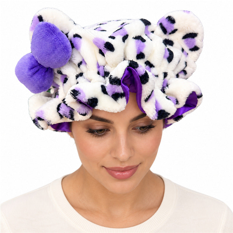 🎀 Cute & Cozy Leopard Plush Satin-Lined Bonnet 🐆 | Adjustable Hair Sleep Cap — Best Gift for Her 💕