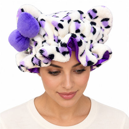 🎀 Cute & Cozy Leopard Plush Satin-Lined Bonnet 🐆 | Adjustable Hair Sleep Cap — Best Gift for Her 💕