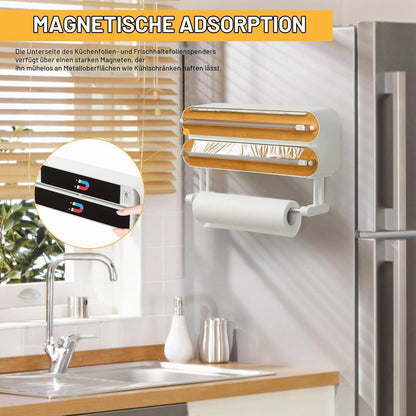 🔥 Limited-Time 49% OFF 🧲 3-in-1 Magnetic Wrap Dispenser ✨ Cut Cling Film & Foil, Keep Paper Towels Within Reach