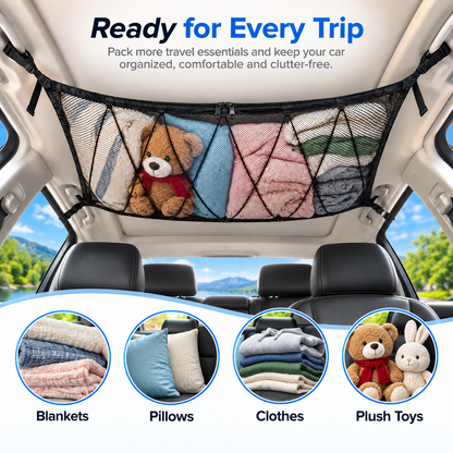 🔥 Limited-Time 49% OFF |🚙Overhead Storage Net – Double Zipper Car Ceiling Organize🏕️