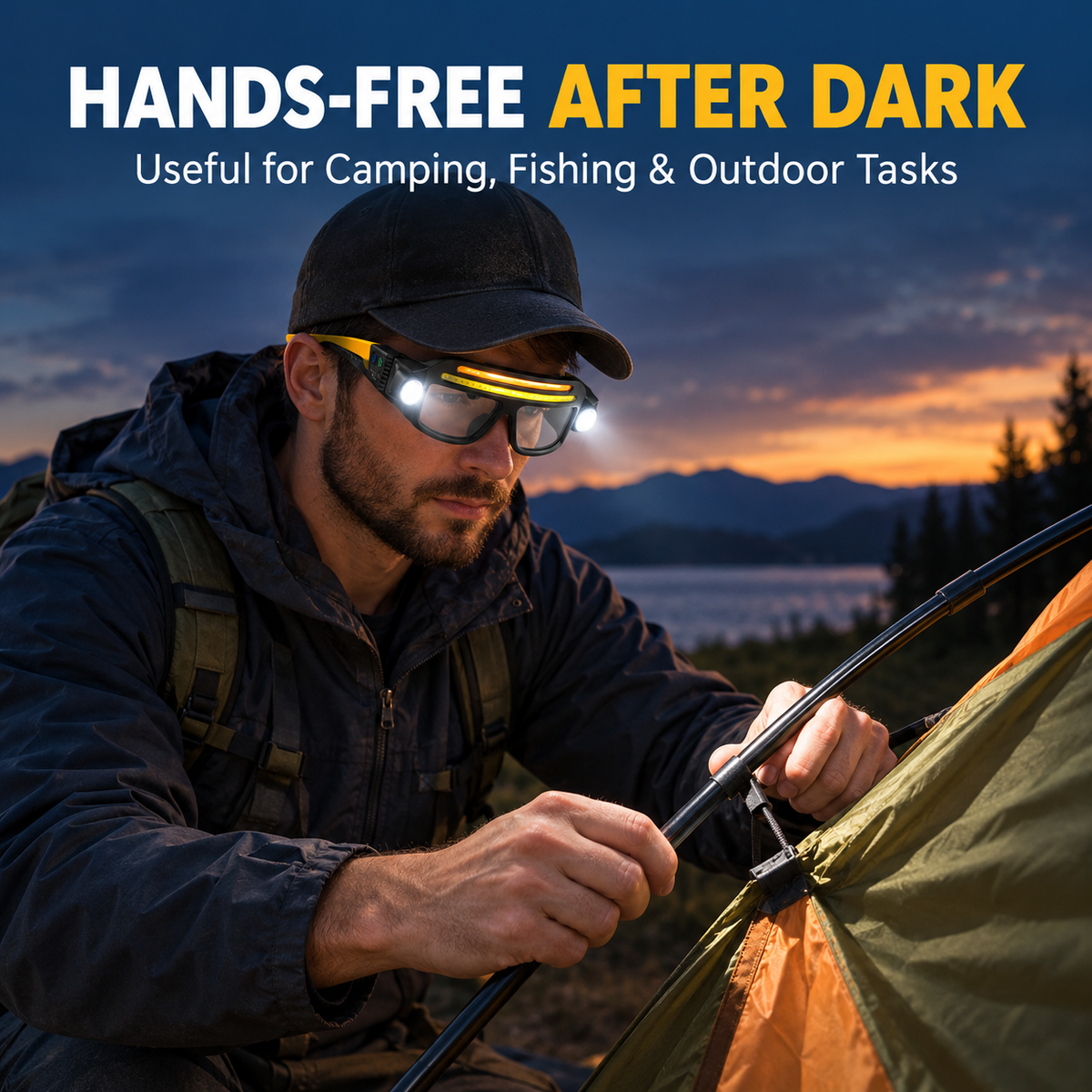 LED Glasses Headlamp 👓💡Hand-Wave Sensor, 5 Modes, IPX4 Waterproof