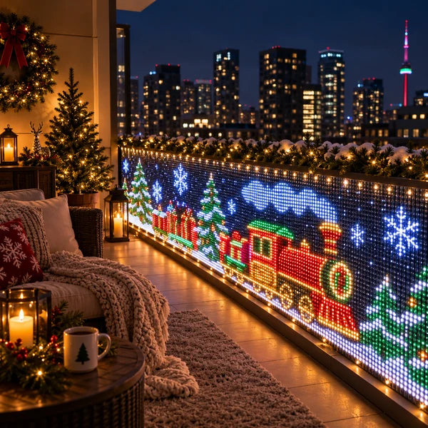 🎄 Smart App-Controlled LED Curtain Lights – Animated Holiday Balcony Display