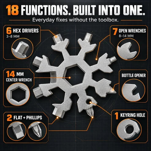 🔥LAST DAY 49% OFF❄️ 18-in-1 Snowflake Multi-Tool 🔧 Stainless Steel EDC Keychain Tool