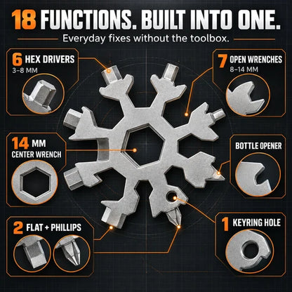 🔥LAST DAY 49% OFF❄️ 18-in-1 Snowflake Multi-Tool 🔧 Stainless Steel EDC Keychain Tool