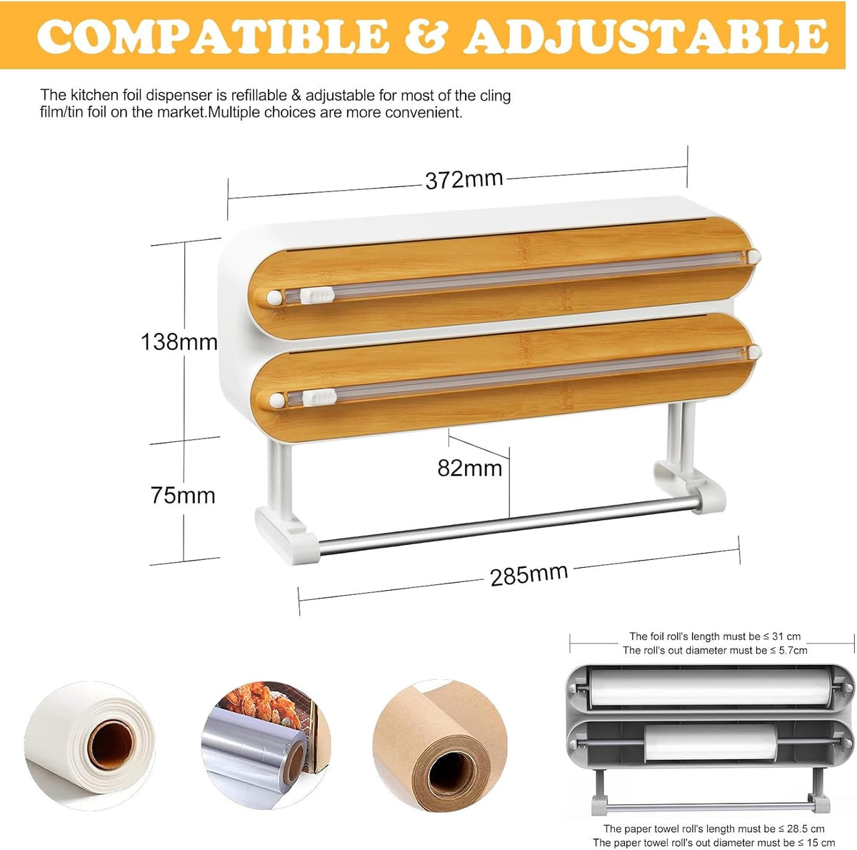 🔥 Limited-Time 49% OFF 🧲 3-in-1 Magnetic Wrap Dispenser ✨ Cut Cling Film & Foil, Keep Paper Towels Within Reach