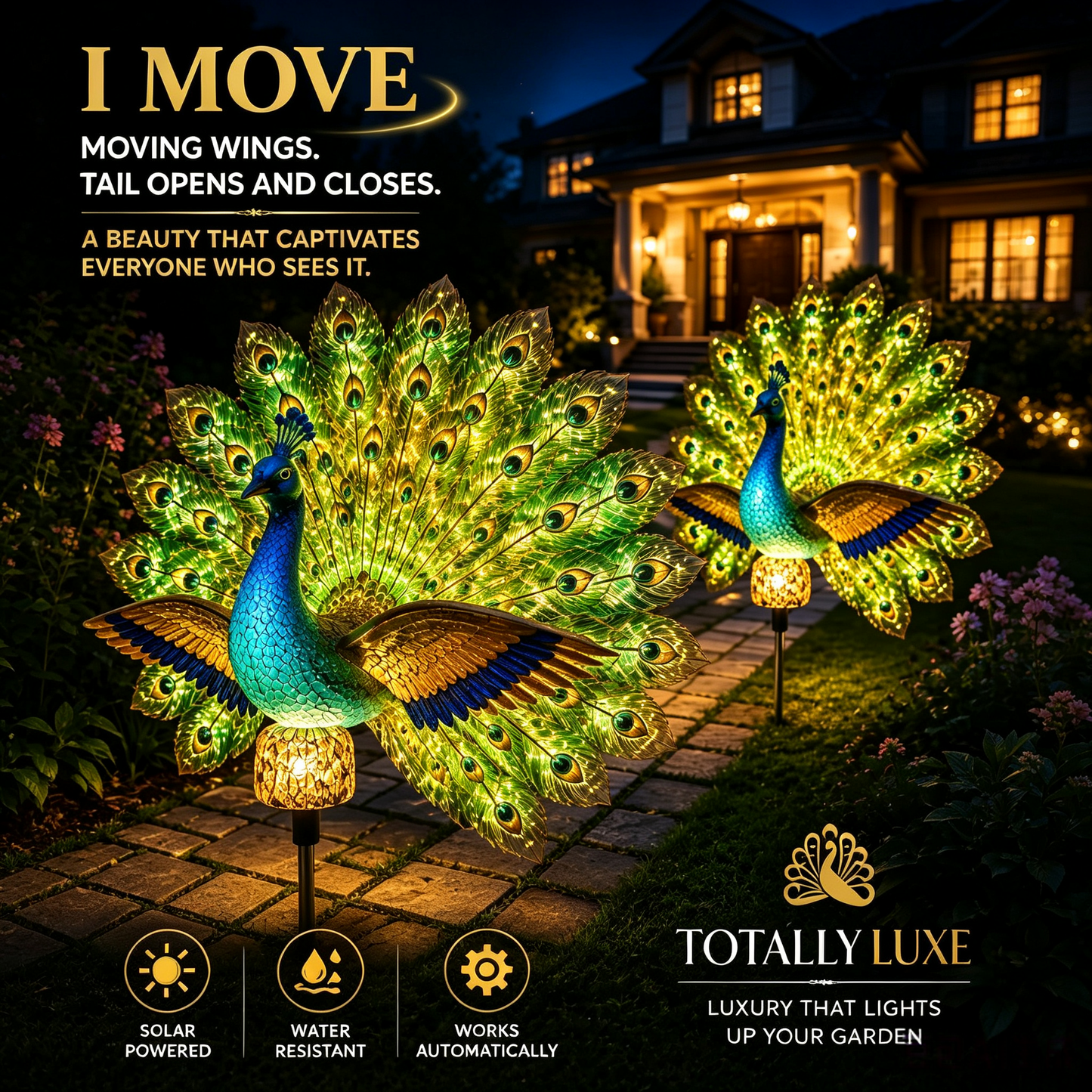 🔥 Last Day 49% OFF 🦚Solar Peacock Garden Light, Dynamic Moving Wings & Tail Decorative Yard Lamp✨