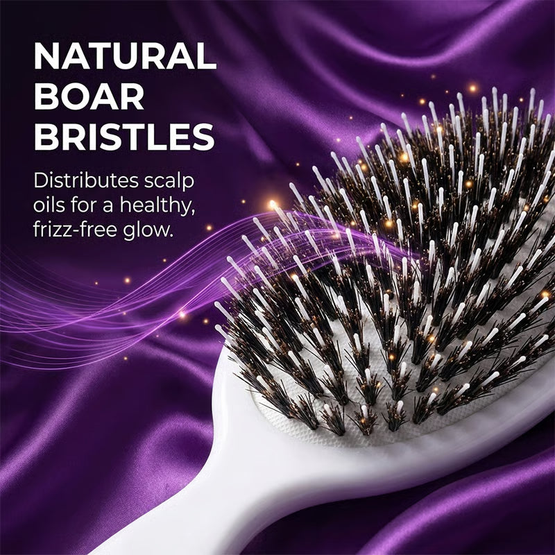 🔥LAST DAY 49% OFF✨Boar Bristle Air Cushion Paddle Brush – Detangle, Smooth & Boost Natural Shine