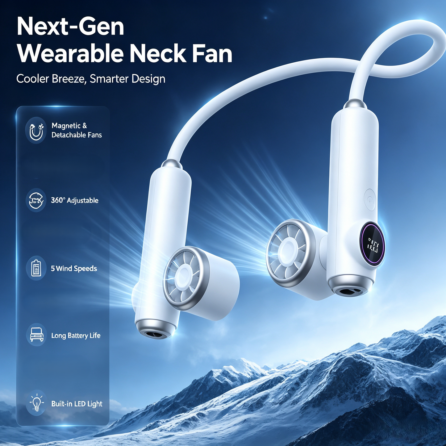 Detachable Magnetic Neck Fan, 360° Adjustable Portable Bladeless Fan
