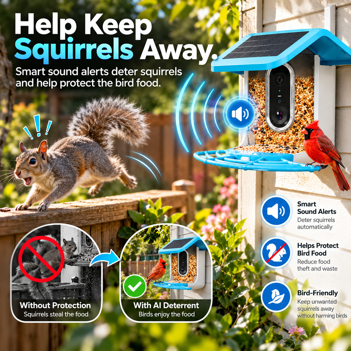 🔥Limited Time 50% OFF🦜Smart Bird Feeder - AI Bird Recognition, High-Definition Camera Monitor, Solar-Powered Pet Feeder