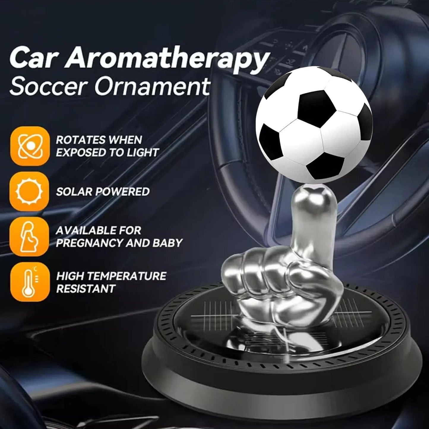 Solar Powered Rotating Soccer Ball Car Air Freshener – Essential Oil Diffuser for Football Fans