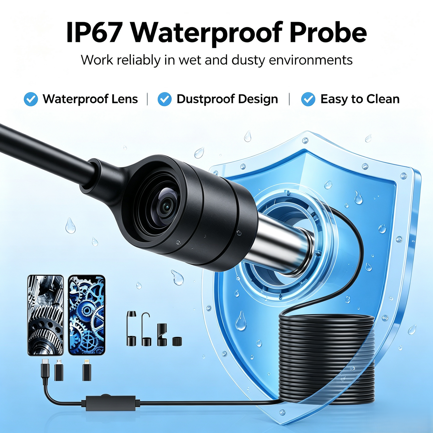 16.4ft HD Endoscope Camera for iPhone & Android, Multi‑Interface Industrial Endoscope for Car, Pipe, HVAC Repair
