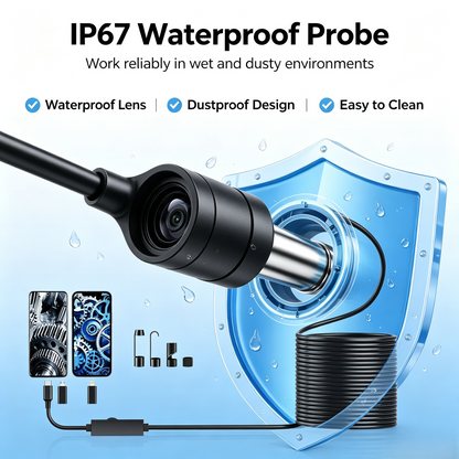 16.4ft HD Endoscope Camera for iPhone & Android, Multi‑Interface Industrial Endoscope for Car, Pipe, HVAC Repair