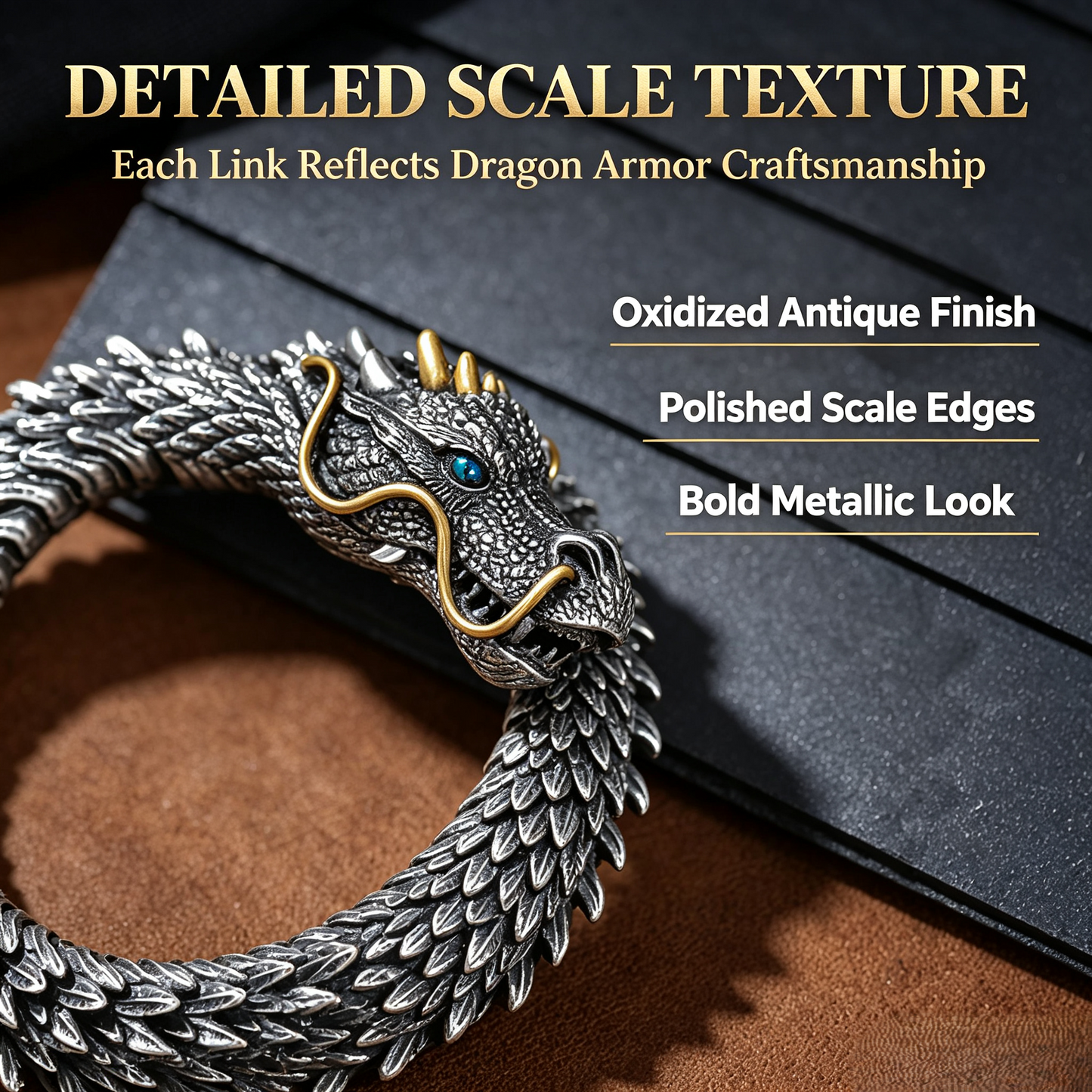 🐉Vintage Antique Silver Dragon Scale Bracelet, Flexible Movable Dragon Chain Bangle🐉