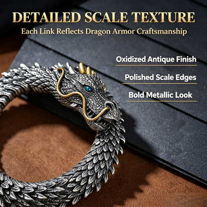 🐉Vintage Antique Silver Dragon Scale Bracelet, Flexible Movable Dragon Chain Bangle🐉