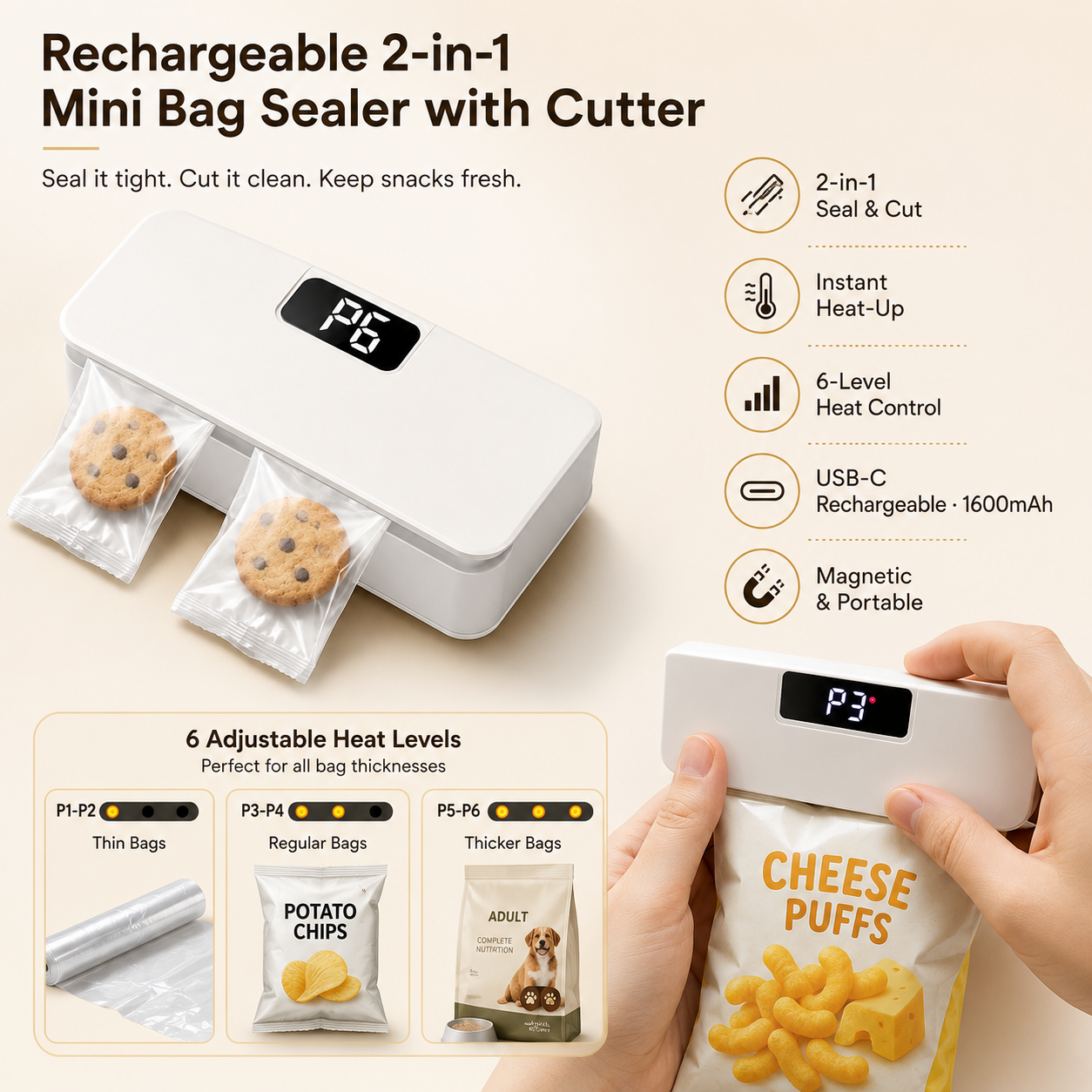⚡Last Day 48% OFF⚡Rechargeable 2-in-1 Mini Bag Sealer with Cutter