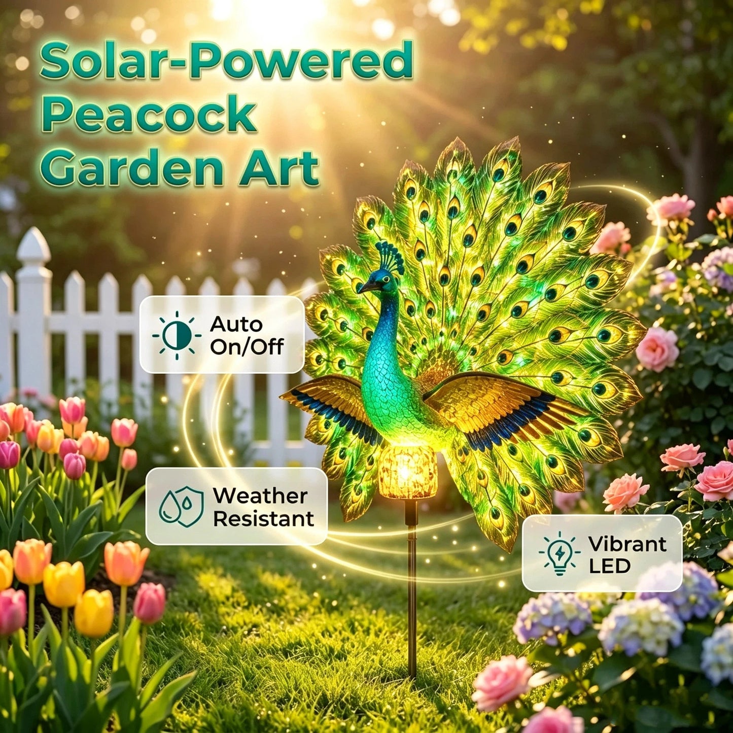 🔥 Last Day 49% OFF 🦚Solar Peacock Garden Light, Dynamic Moving Wings & Tail Decorative Yard Lamp✨