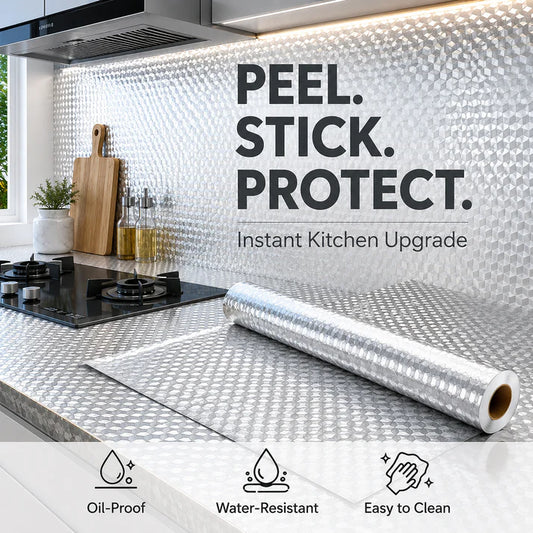 🔥Self-adhesive aluminum foil kitchen splash-proof wallpaper, designed for keeping kitchens and various walls clean