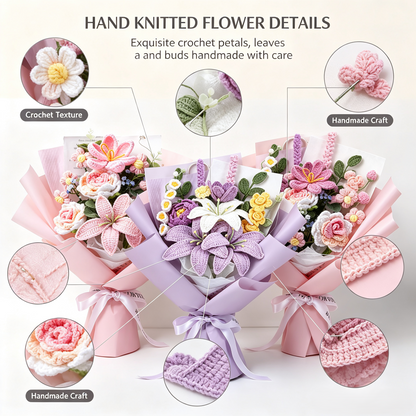 🌸✨Handmade Crochet Artificial Flower Bouquet, Long Lasting Yarn Floral Arrangement💐
