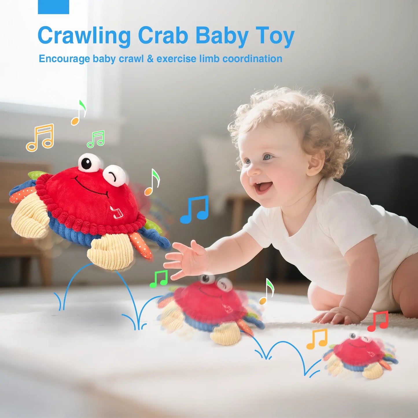 🦀Musical Interactive Bouncing Crab Plush Toy - 48 Songs & Recording Feature, Dancing Walking Moving Bouncing🥰